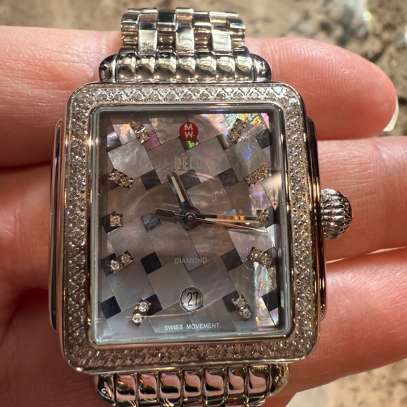 Super Rare Michele Large Deco Diamond Grey Mosaic Watch MW06T01A1977 - Picture 2 of 11